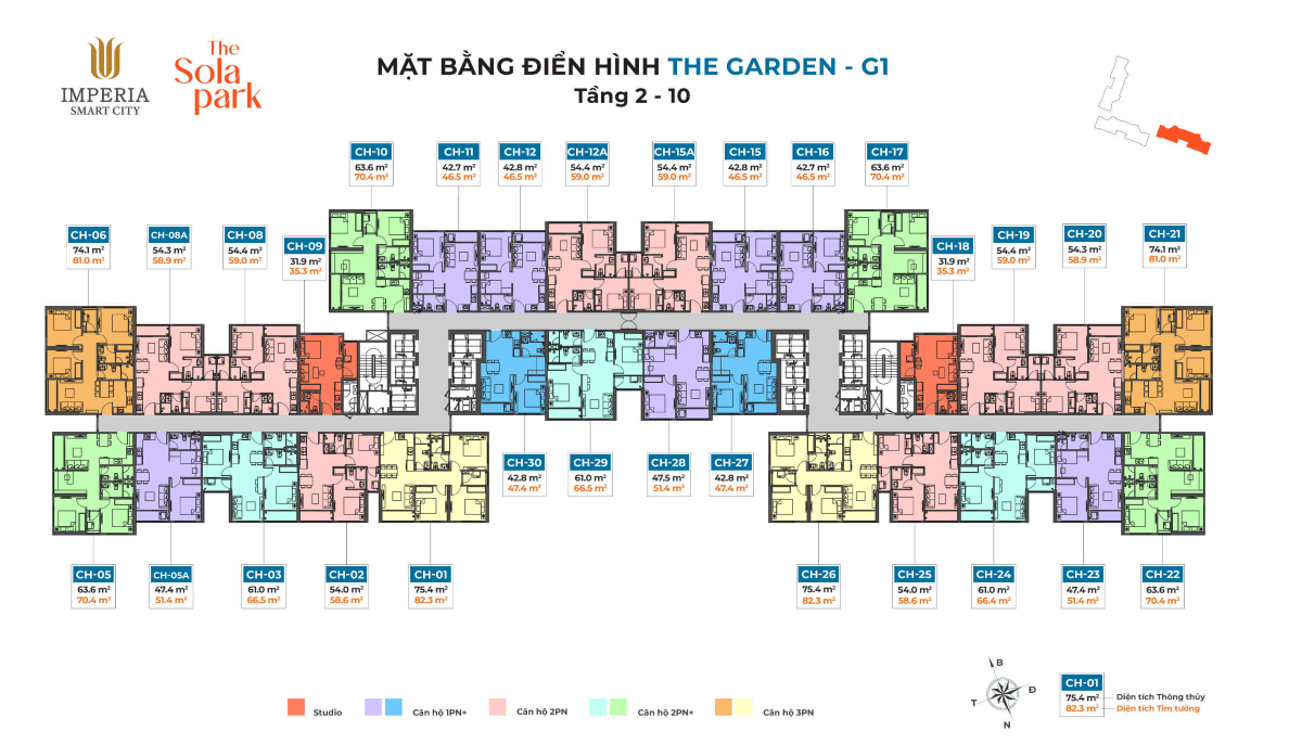 Mặt bằng chi tiết của từng loại căn hộ